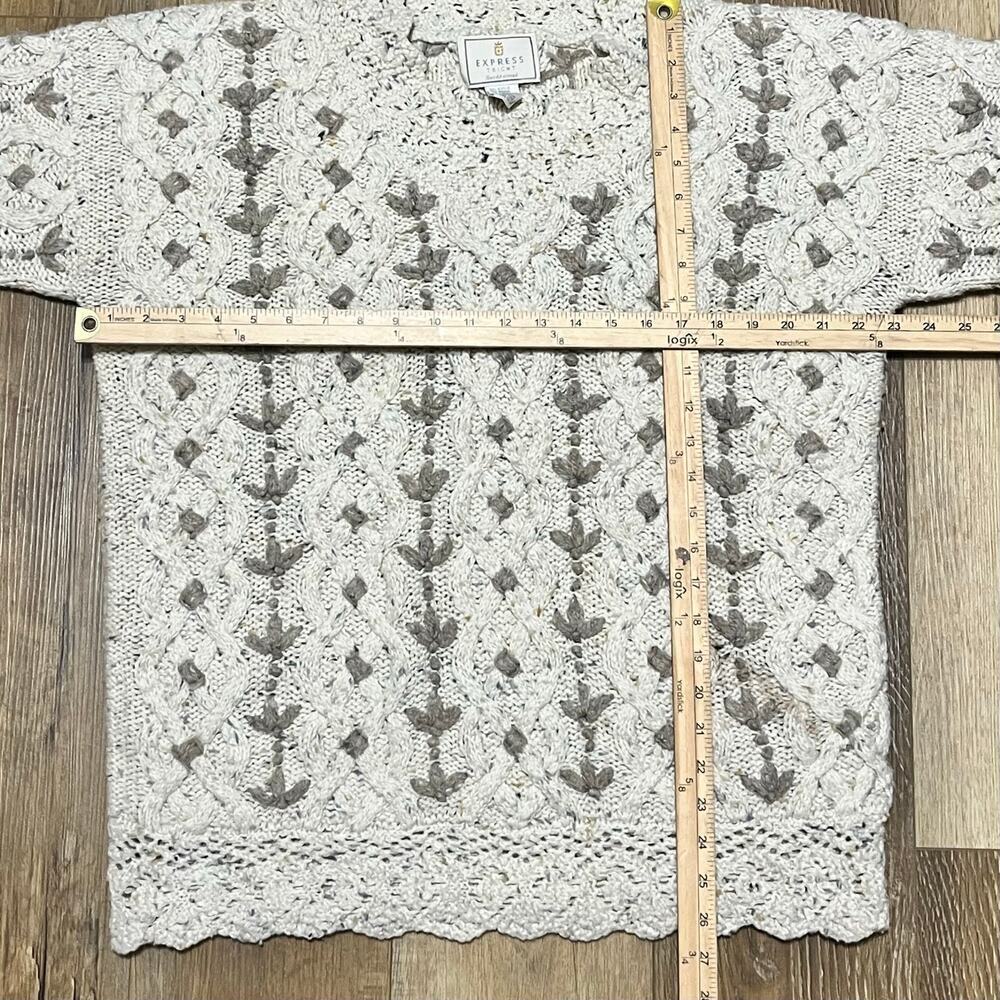 VTG Express Tricot Hand Knit Floral Sweater M Cream Angora Wool Grandma Cottage - Picture 7 of 7